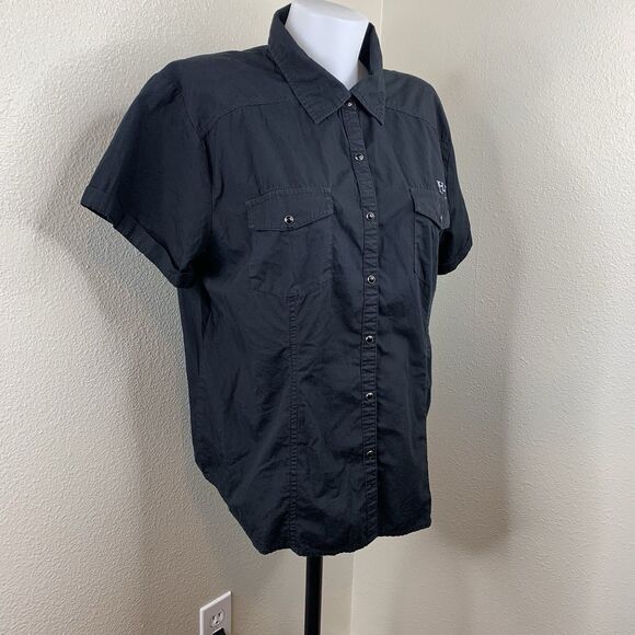 Harley Davidson HD Black Short Sleeve Snap Button Shirt Sz 2XL Skull Sparkle - Picture 1 of 9